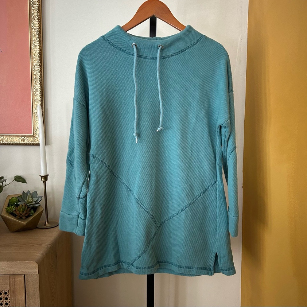 Soft Surroundings Danica Top‎ Tunic Sweatshirt Teal Blue Lagenlook 2FK49 Size S